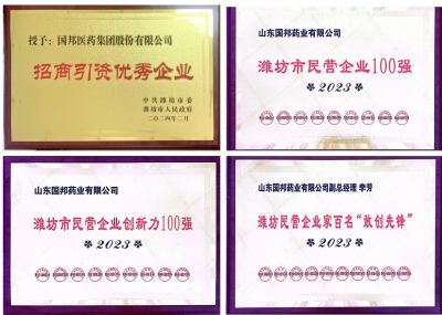 【喜訊】國(guó)邦醫(yī)藥及下屬山東國(guó)邦藥業(yè)喜獲2023濰坊招商引資優(yōu)秀企業(yè)、濰坊民營(yíng)企業(yè)100強(qiáng)等多項(xiàng)榮譽(yù)
